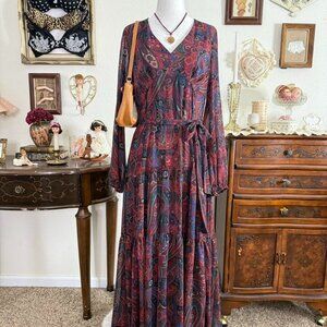 whimsigoth boho paisley tiered maxi dress w balloon sleeves